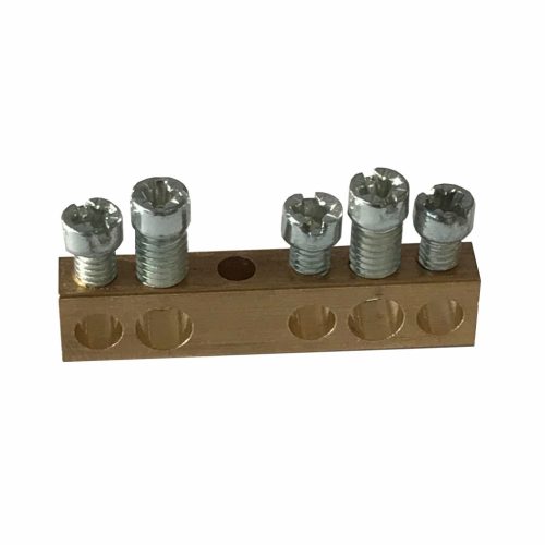 Legrand PractiboxS csavarral rögzíthető csupasz sárgaréz PE elosztókapocs, 5 kötési pont, 2x16mm² + 3x10mm²; Icc=6 kA (Legrand 134000)