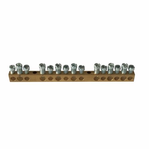Legrand PractiboxS csavarral rögzíthető csupasz sárgaréz PE elosztókapocs, 15 kötési pont, 7x16mm² + 8x10mm²; Icc=6 kA (Legrand 134002)