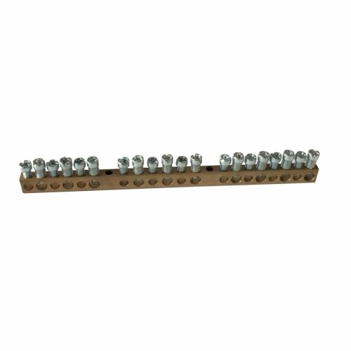 Legrand PractiboxS csavarral rögzíthető csupasz sárgaréz PE elosztókapocs, 20 kötési pont, 10x16mm² + 10x10mm²; Icc=6 kA (Legrand 134003)