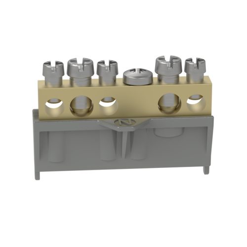 Legrand PractiboxS csavarral rögzíthető csupasz sárgaréz N elosztókapocs, 5 kötési pont, 2x16mm² + 3x10mm²; Icc=6 kA (Legrand 134010)