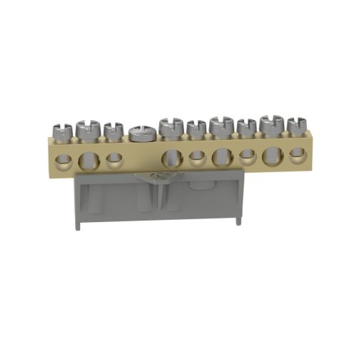 Legrand PractiboxS csavarral rögzíthető csupasz sárgaréz N elosztókapocs, 9 kötési pont, 4x16mm² + 5x10mm²; Icc=6 kA (Legrand 134011)