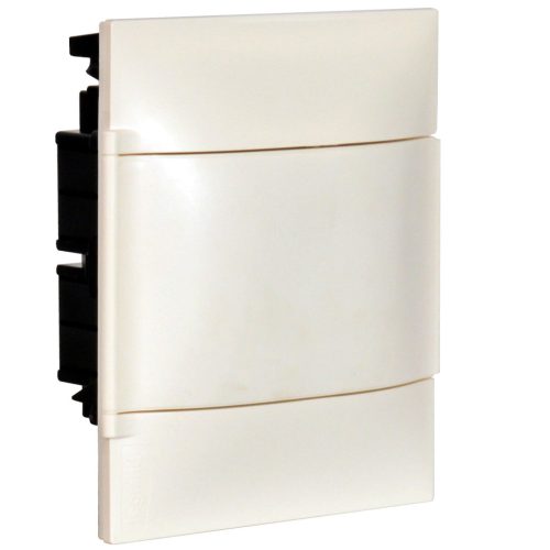 Legrand PractiboxS 1 sor 4 modul, gipszkartonba süllyeszthető kiselosztó (850°C), fehér ajtóval, védőföld és nulla elosztókapoccsal (Legrand 134164)
