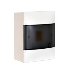   Legrand PractiboxS 1 sor 4 modul, falon kívüli kiselosztó, átlátszó füstszínű ajtóval, védőföld és nulla elosztókapoccsal (Legrand 134214)