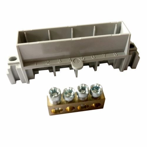Legrand PractiboxS 4 modulos szekrényhez, 1 x (2x16mm² + 2x10mm²) csupasz PE elosztókapocs szigetelt tartóval; Icc=6 kA (Legrand 134800)