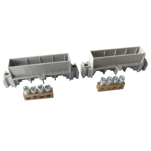 Legrand PractiboxS 4 modulos szekrényhez, 2 x (2x16mm² + 2x10mm²) csupasz PE+N elosztókapocs szigetelt tartóval; Icc=6 kA (Legrand 134810)