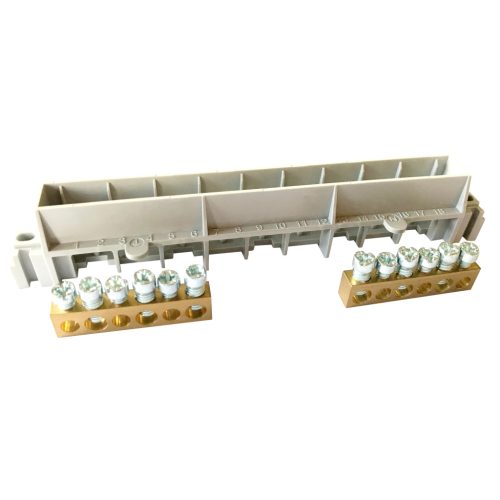 Legrand PractiboxS 8 modulos szekrényhez, 2 x (3x16mm² + 3x10mm²) csupasz PE+N elosztókapocs szigetelt tartóval; Icc=6 kA (Legrand 134811)