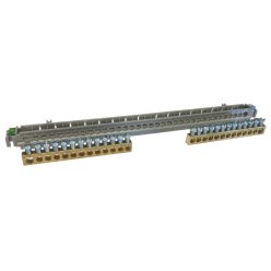   Legrand PractiboxS 18 modul/sor-os süllyesztett szekrényhez, 2 x (1x25mm² + 12x16mm²) csupasz PE+N elosztókapocs szigetelt tartóval; Icc=10 kA (Legrand 134814)