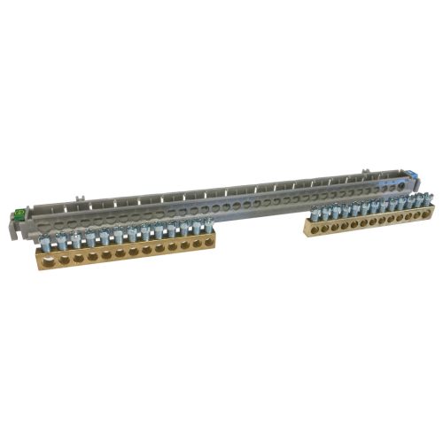 Legrand PractiboxS 18 modul/sor-os süllyesztett szekrényhez, 2 x (1x25mm² + 12x16mm²) csupasz PE+N elosztókapocs szigetelt tartóval; Icc=10 kA (Legrand 134814)