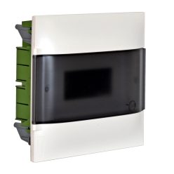   Legrand PractiboxS 1 sor 12 modul, téglafalba süllyeszthető kiselosztó(650°C), átlátszó füstszínű ajtóval, védőföld és nulla elosztókapoccsal (Legrand 135151)