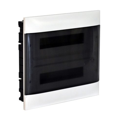Legrand PractiboxS 2 sor 12 modul, téglafalba süllyeszthető kiselosztó(650°C), átlátszó füstszínű ajtóval, védőföld és nulla elosztókapoccsal (Legrand 135152)