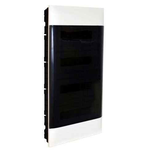 Legrand PractiboxS 4 sor 12 modul, téglafalba süllyeszthető kiselosztó(650°C), átlátszó füstszínű ajtóval, védőföld és nulla elosztókapoccsal (Legrand 135154)