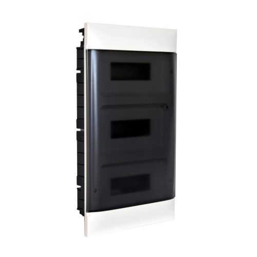 Legrand PractiboxS 3 sor 12 modul, gipszkartonba süllyeszthető kiselosztó(850°C), átlátszó füstszínű ajtóval, védőföld és nulla elosztókapoccsal (Legrand 135173)