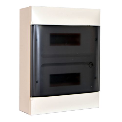 Legrand PractiboxS 2 sor 12 modul, falon kívüli kiselosztó(650°C), átlátszó füstszínű ajtóval, védőföld és nulla elosztókapoccsal (Legrand 135212)