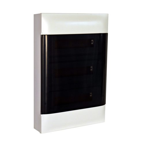Legrand PractiboxS 3 sor 12 modul, falon kívüli kiselosztó(650°C), átlátszó füstszínű ajtóval, védőföld és nulla elosztókapoccsal (Legrand 135213)