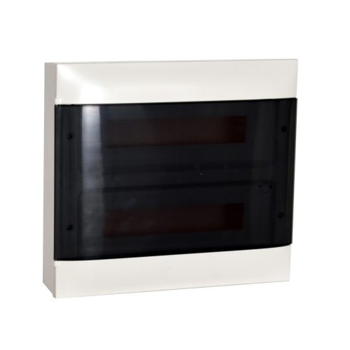 Legrand PractiboxS 2 sor 18 modul, falon kívüli kiselosztó(650°C), átlátszó füstszínű ajtóval, védőföld és nulla elosztókapoccsal (Legrand 137217)