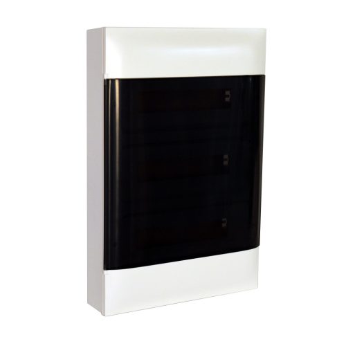 Legrand PractiboxS 3 sor 18 modul, falon kívüli kiselosztó(650°C), átlátszó füstszínű ajtóval, védőföld és nulla elosztókapoccsal (Legrand 137218)