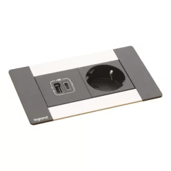   Legrand Incara Multilink - bútorba süllyeszthető, 4 modul, 2P+F + USB A+C aljzat, 2m kábellel, alumínium (Legrand 654789)