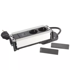   Legrand Incara Multilink - bútorba süllyeszthető, 6 modul, 2x2P+F + USB C aljzat, 2m kábellel, alumínium (Legrand 654793)