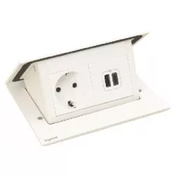   Legrand Incara Pop-up - bútorba süllyeszthető, 4 modul, 2P+F + USB A+C aljzat, 2m kábellel, fehér (Legrand 654823)