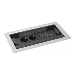   Legrand Incara Flip up - bútorba süllyeszthető, 8 modul, 2x2P+F + USB A+C + RJ45 Cat.6 UTP 1 modul + HDMI 1 modul aljzat, 2m kábellel, alumínium (Legrand 654855)