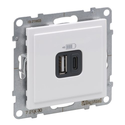 Legrand Suno 2xUSB - A+C csatlakozóaljzat, 3 A - 15 W, fehér (Legrand 721130)