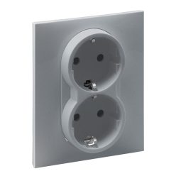   Legrand Suno 2x2P+F csatlakozóaljzat kerettel (rugós), biztonsági zsaluval, komplett, alumínium (Legrand 721326)