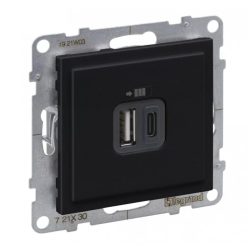   Legrand Suno 2xUSB - A+C csatlakozóaljzat, 3 A - 15 W, fekete (Legrand 721430)