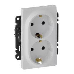   Legrand Valena Life 2x2P+F csatlakozóaljzat biztonsági zsaluval, egybeépített burkolattal, keret nélkül, rugós vezetékbekötéssel fehér (Legrand 753126)