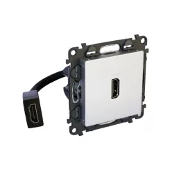   Legrand Valena Life Elővezetékelt HDMI 1.4 típusú csatlakozóaljzat, 15 cm kábellel szállítva, Alumínium (Legrand 753375)