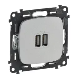   Legrand Valena Allure Kettős USB töltőaljzat, burkolattal, Alumínium (Legrand 754997)