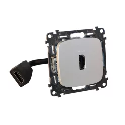   Legrand Valena Allure Elővezetékelt HDMI 1.4 típusú csatlakozóaljzat, 15 cm kábellel szállítva, Alumínium (Legrand 755167)
