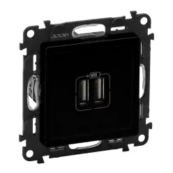   Legrand Valena Life kettős USB-A+A töltőaljzat, 5V - 3 A - 15 W, fekete (Legrand 756312)