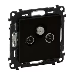   Legrand Valena Life TV-Rádió-SAT aljzat mechanizmus burkolattal, átmenő, 14 dB, fekete (Legrand 756365)