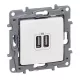 Legrand Niloé kettős USB-A+A töltőaljzat - 3 A - 15 W, fehér (Legrand 764594)