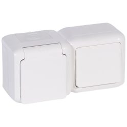   Legrand Forix IP44 fk 1P kapcsoló + 2P+F csatlakozóaljzat, csapófedéllel, biztonsági zsaluval, fehér (Legrand 782371)