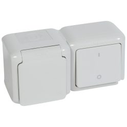   Legrand Forix IP44 fk 2P kapcsoló + 2P+F csatlakozóaljzat, csapófedéllel, biztonsági zsaluval, szürke (Legrand 782392)