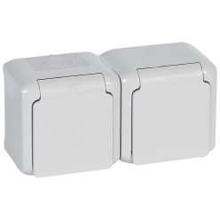   Legrand Forix IP44 fk 2x2P+F földelt csatlakozóaljzat, 16A, csapófedéllel, biztonsági zsaluval, szürke (Legrand 782394)