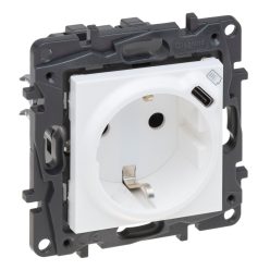   Legrand Niloé Step 2P+F kombinált csatlakozóaljzat + USB-C, (rugós), biztonsági zsaluval, fehér (Legrand 863126)
