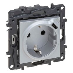   Legrand Niloé Step 2P+F kombinált csatlakozóaljzat + USB-C, (rugós), biztonsági zsaluval, alumínium (Legrand 863326)
