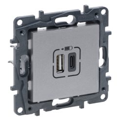   Legrand Niloé Step 2xUSB-A+C töltőaljzat 5V 3A 15W, alumínium (Legrand 863340)