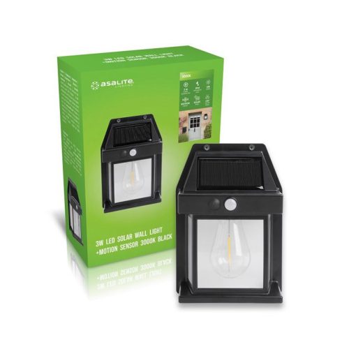 Asalite Napelemes Kültéri Lámpa IP44 3W 3000K (100 lumen) Fekete + PIR Szenzor