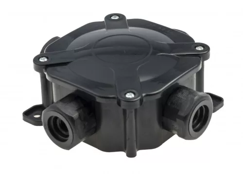 PG16 elosztódoboz, fekete, 4 bevezetéssel, 5x4mm2 terminál, IP67