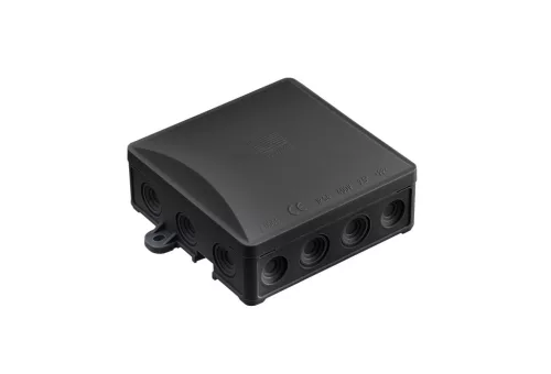 Falon kívüli kötődoboz, UV-álló, fekete, 14 bevezetéssel, 95x117x40mm, IP54 