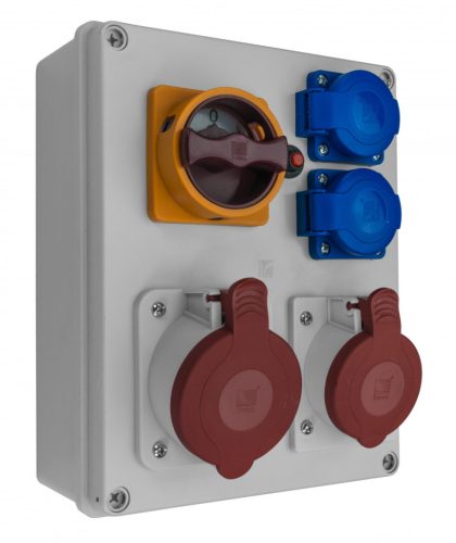 R-BOX 240, 1x32A/5p, 1x16A/5p, 2x250V, 0/1 kétállású főkapcsoló