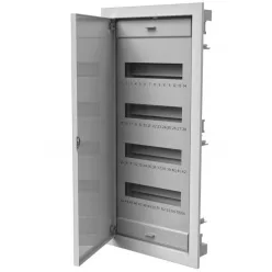   Univerzális, 4 soros elosztószekrény fém ajtóval, N+PE sínnel, 48+8 modullal