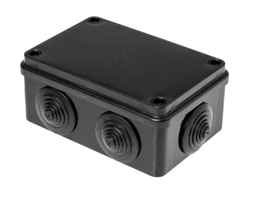 Kötődoboz, 6 gumi bevezetővel, fekete, 120x80x50mm, IP65, UV-álló