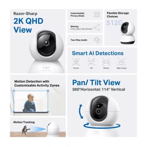 TP-link IP wifi PT kamera - Tapo C220 (4MP, 4mm, H264, IR9m, SD, mikrofon, hangszóró, 9VDC)