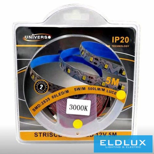 UNIVERSO Hajlítható LED szalag 12v 2835-60D-5w-450lm/M 3000k IP20 5M