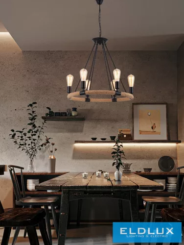 UNIVERSO Kender kötél csillár 6xE27 IP20 D600x1000mm fekete