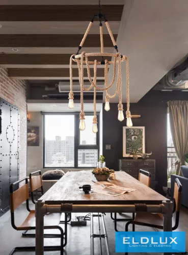 UNIVERSO Kender kötél csillár 6xE27 max. 240V ∅600×1500mm fekete